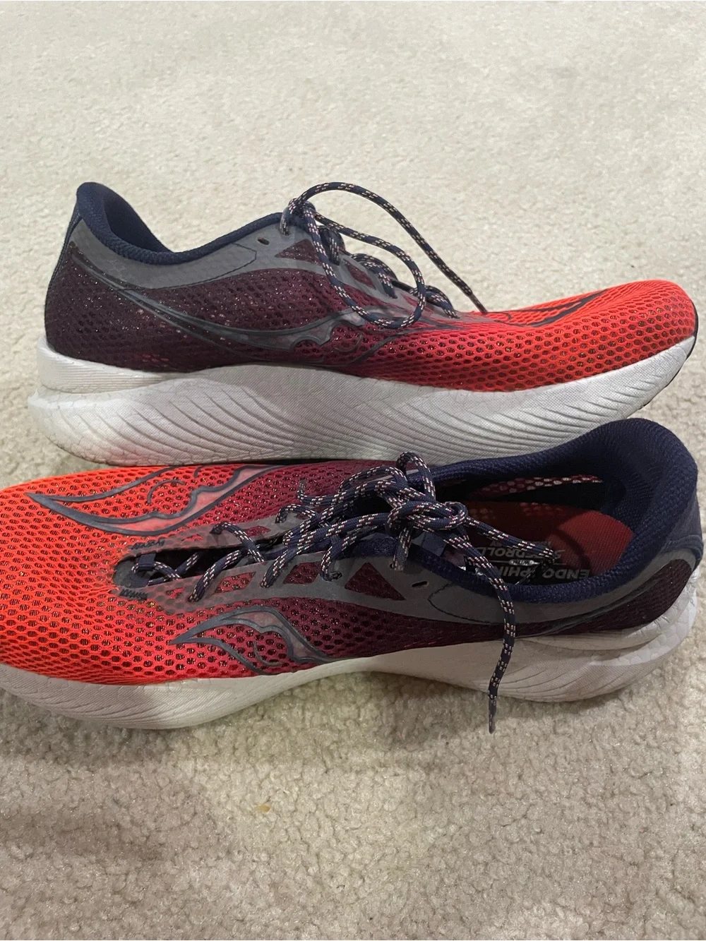 Saucony Endorphin Pro 3 Red and Navy Mesh Running Sneakers Men’s Size 13